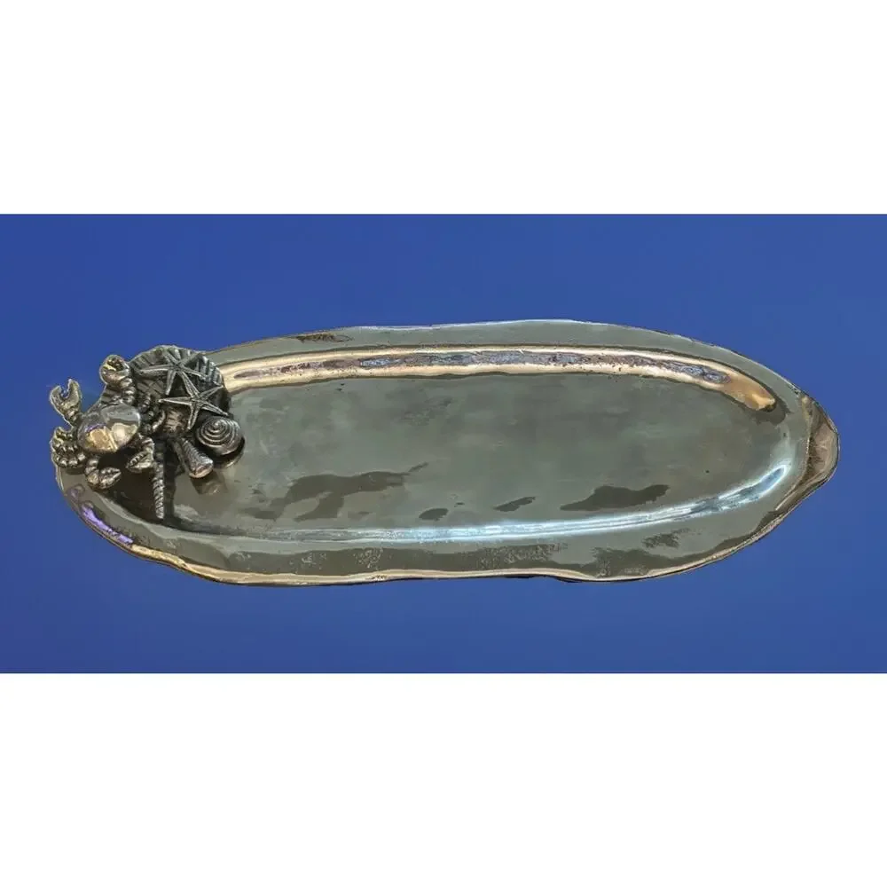 Vintage Nautical Beachy Abbott Polished Aluminum Platter Tray 23